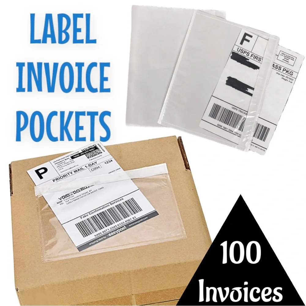 100 (7.5 X 5.5) Clear Postage Invoice Label Pockets PRICE IS FIRM